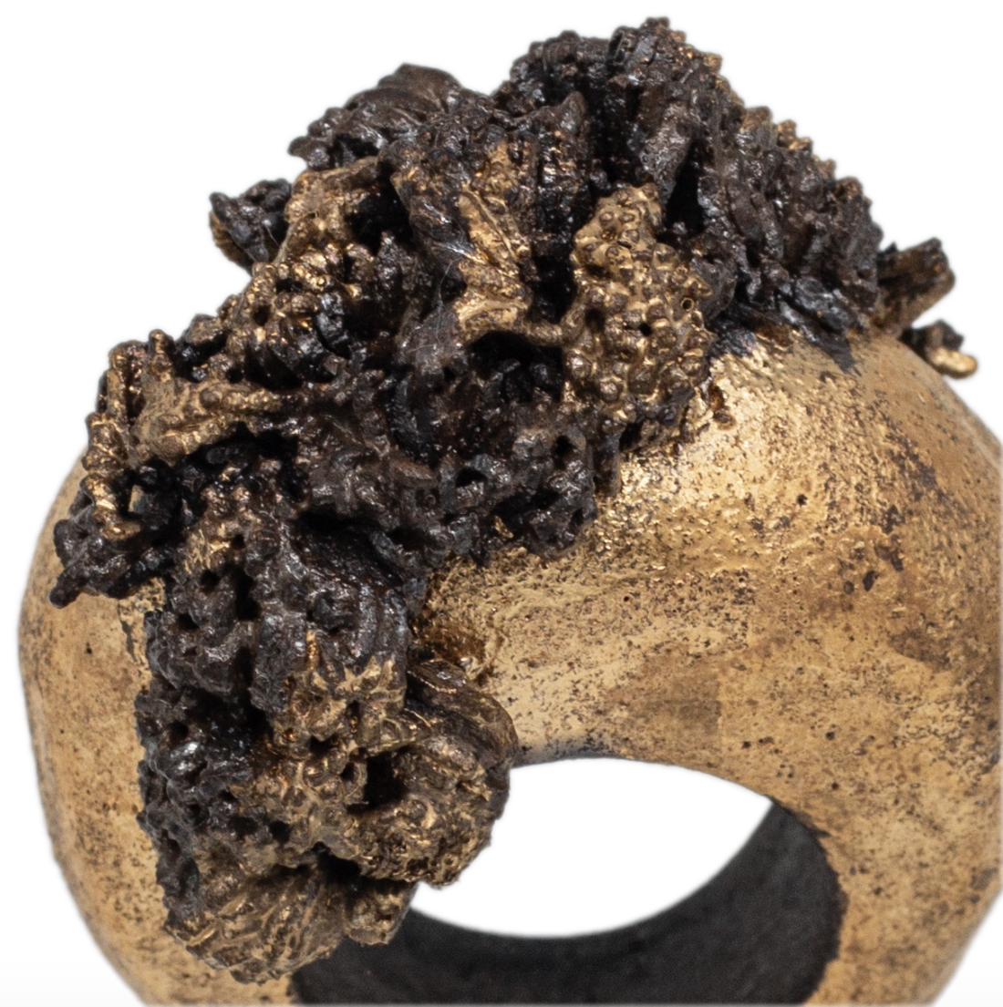 Scoria — sculptural cast ring in bronze and gold
